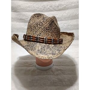 Henschel Burnished 100% Natural Fibre Western Straw Hat Wood Beaded Band Sz S